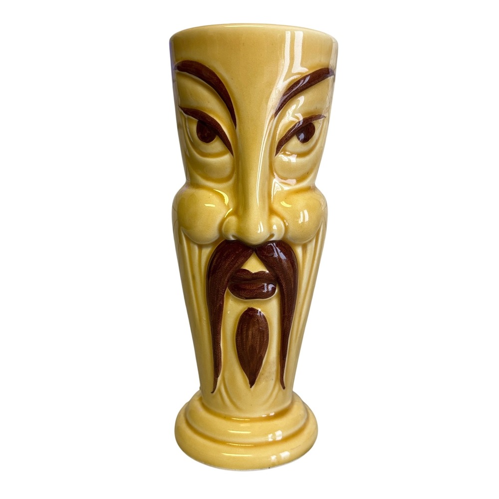 Orchids of Hawaii Vintage Tiki Mug Fu Manchu Face R-74 Yellow Japan